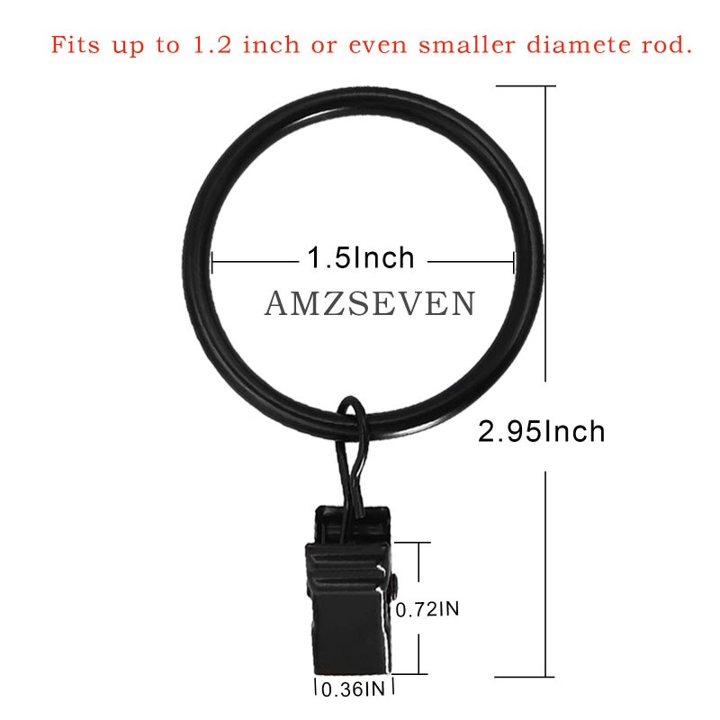 AMZSEVEN 40 Pack Metal Curtain Rings with Clips, Drapery Clips Hooks, Decorative Curtain Rod Clips 1.5 in Interior Diameter, Vintage Black - Image 2